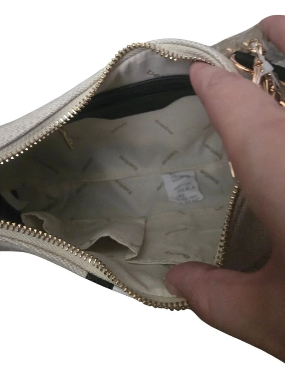 bebe Cream and Black Logo Shoulder Bag with Gold Chain and FREE COIN POUCH